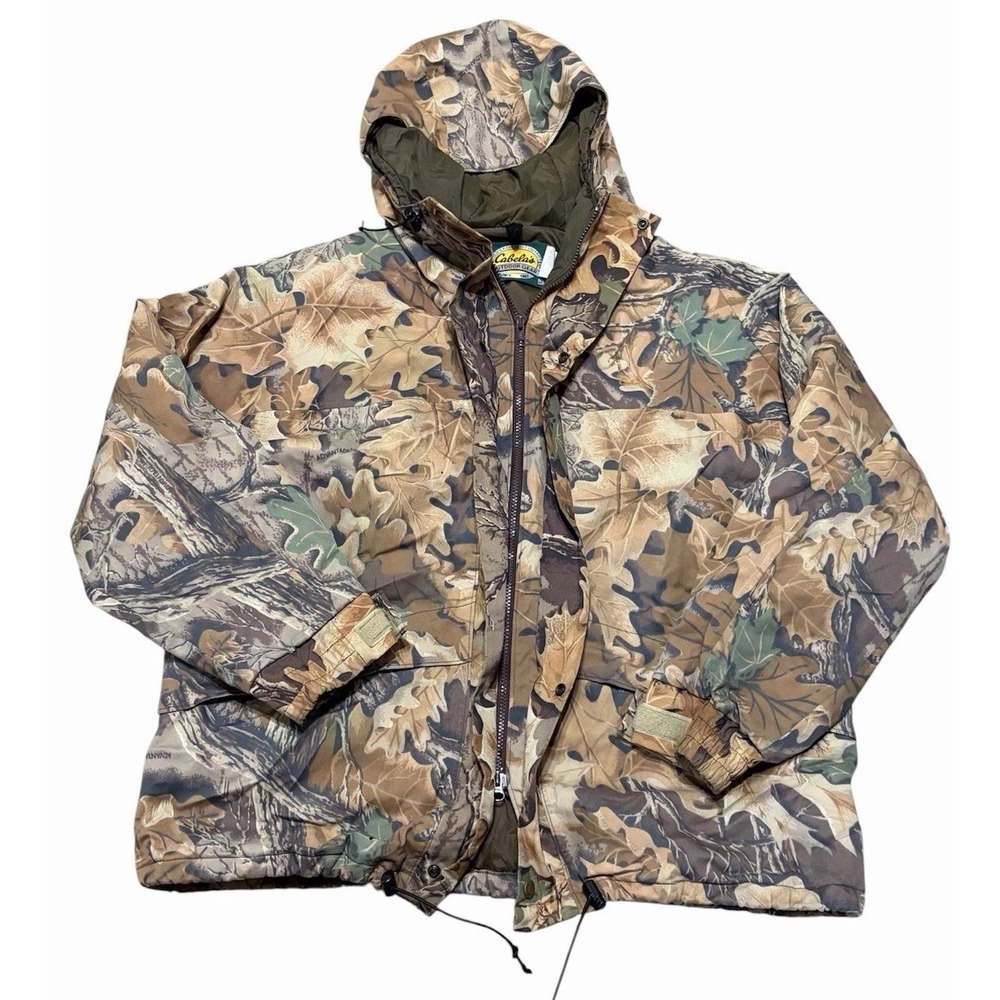 VTG 90s Mens L Cabelas Goretex Realtree Camo Hunting Hooded Insulated Coat Hunt
